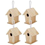 HERCHR 4 pièces nichoir en Bois nichoir pour l'extérieur avec Corde Suspendue Mini Maison d'oiseau nids Cage pour Balcon de ...