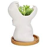 Herefun 9.5CM Pots de Fleurs en Céramique Blanc, Pots de Fleurs pour Plante Succulente, Mini Pot de Plante Hippopotame, Céramique ...