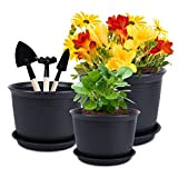 Herefun Lot de 3 Pots de Fleurs Ronds, Bac à Fleurs avec Palettes & Trou de Drainage, Pot pour Plantes ...