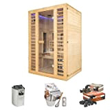 Holl's Sauna Venus 2 Places - Hybride Vapeur & Infrarouge Dual Healthy + Poêle électrique + Seau & Louche + ...