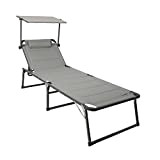 HOMECALL Chaise longue en aluminium avec rembourrage en textilène 2x1, mousse à séchage rapide, pare-soleil, XXL (200 x 70 cm) - ...