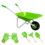 Hortem Ensemble de brouette pour enfants, barillet de roue en métal, facile à assembler et 3 outils de jardinage pour ...