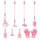 Hortem Les outils de jardinage pour enfants comprennent de longs outils en métal avec tête flamant rose 3D, pelle, bine, ...