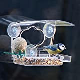 iBorn Mangeoire à oiseaux avec ventouses puissantes pour balcon - Pour oiseaux sauvages, pinsons, cardinaux, bleuets - Avec évier, perchoir ...
