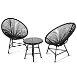 IDMarket - Salon de Jardin Izmir Table et 2 fauteuils Oeuf Cordage Noir