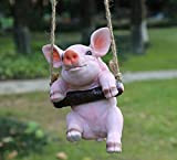 IFEVER Statue de jardin cochon balançoire à suspendre - Décoration amusante d'extérieur - Rose