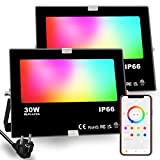 iLC RGB Projecteur LED extérieurs 30W, changement de couleur RGBW équivalent 300W, 16 million couleurs, Minuteur, Regroupement, 3000 lumens, blanc ...