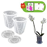 JARDEN® Lot 2 Pots Diamètre 14 cm en Plastique Transparent pour Orchidées, Vases Rigides avec Trous de Drainage et Soucoupe, ...