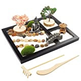 Jardin zen japonais pour bureau – 22,9 x 17,8 cm – Mini jardin zen avec sable blanc artificiel, roches et ...