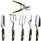 JOIKIT Lot de 6 outils de jardin en aluminium avec poignées ergonomiques, kit d'outils de jardinage d'extérieur comprenant une pelle, ...