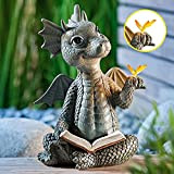 Jolie sculpture de dragon de cour, statue de dragon de jardin en résine avec lumières LED solaires, statue de dragon ...