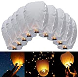 JRing 10Pcs Lanternes Volantes Chinoises en Papier Fly Candle Lamps for Christmas, New Years Eve, Wish Party & Weddings/Blanc