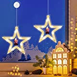 Jsdoin [2 pièces] Fenêtre Décorative de Noël avec Étoile,10 LED Rideau Lumineux Blanc Chaud à Piles avec Ventouses,,Guirlande Lumineuse de ...