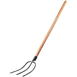 KADAX Fourchette à foin en acier avec long manche en bois, fourchette de jardin, fourchette bêche, fourchette à foin, fourchette ...