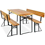 KESSER® Ensemble table et bancs de brasserie avec dossier & large table 170x70 cm | Ensemble de meubles de jardin, 3 pièces ...