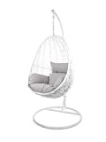 Kideo Swing Chair intérieur & extérieur, Chaise Longue Polyrattan, Chaise Suspendue, Chaise Suspendue avec Cadre et Coussins (Blanc/Gris)