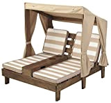 KidKraft 534 Double chaise longue avec porte-gobelets - Expresso et écru - en bois , Meuble de jardin pour enfant, ...