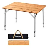 KingCamp Table de Camping Pliante en Bambou Hauteur Ajustable Table de Cuisine Pliable avec Cadre en Aluminium réglable Table de ...