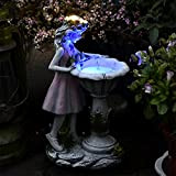 Kisbeibi Statuette de jardin féérique, figurine d'ange solaire, décoration extérieure, lampe de fée florale, lanterne effet fontaine pour terrasse, cour, ...