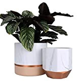 LA Jolie Muse Pot de Fleurs d'Intérieur en Céramique Blanche Pots Plantes d'Intérieur avec Motif d’Encre Marbré Dorée et Rose ...