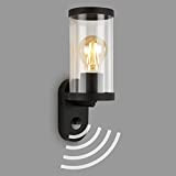 Lampe d'extérieur Briloner avec détecteur de mouvement, verre, capteur crépusculaire, IP44, E27, noir, 270 x 95 x 115 mm (L ...