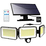 Lampe solaire exterieur detecteur de mouvement 224 LED, 3 Têtes Projecteur solaire exterieur, 270 ° eclairage exterieur IP65 Étanche Lumière ...