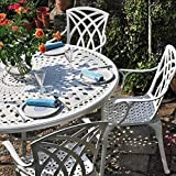 Lazy Susan Frances Table de jardin ronde de 150 cm en blanc avec 8 chaises avril avec coussins bleus | ...