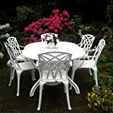 Lazy Susan Table de Jardin Ovale Catherine - 208 cm - Blanc - avec 6 chaises Avril - sans Coussin ...