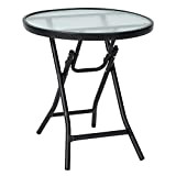 LIFEZEAL Table ronde pliante en acier, table de salle à manger en verre trempé avec cadre en acier, pour extérieur, ...