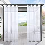 LIFONDER Lot de 2 panneaux de rideaux à œillets imperméables avec 2 embrasses pour intérieur/extérieur, porche/terrasse/pergola - Blanc - 137 ...
