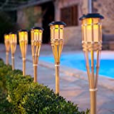 Lights4fun Lot de 2 Grands Torches de Jardin LED Solaire en Bambou