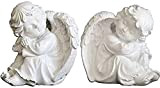 Lot de 2 statues d'ange en résine adorables chérubins - Sculpture commémorative de jardin pour la maison ou l'extérieur