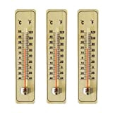 Lot de 3 thermomètres en bois mural avec affichage C & F pour intérieur et extérieur Thermomètre de jardin analogique