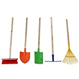 Lot de 5 outils de jardin pour enfants - Multicolore - Pelle, balai, pelle et râteau - Style bois