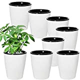 Lot de 8 pots de fleurs en plastique auto-arrosant avec pot intérieur blanc, décoration moderne pour toutes les plantes d'intérieur, ...