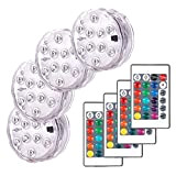 Lumières Paysage Coloré Décoratives Éclairage LED Étanche Lot de 4 lampes multicolores RGB submersibles avec télécommandes, idéal pour Aquarium Baignoire ...