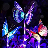 Lumières Solaires de Jardin Décoratives Extérieures,Paquet de 3 Lumières Actionnées Solaires de Jardin Avec Papillon Changements Multicolor