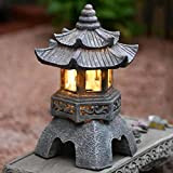 Lumières solaires Pagode en pierre zen ornements décoratifs sculpture de résine de jardin meubles de bouddha lumières extérieures pour paysage, ...