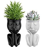 Midream Lot de 2 pots de fleurs en résine avec visage abstrait Noir et blanc