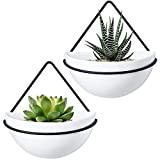 Mkono Lot de 2 pots de fleurs muraux en céramique avec suspension géométrique en métal pour plantes succulentes, cactus, décoration ...