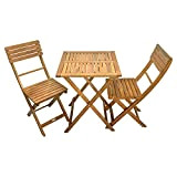 Mobilier de balcon en bois d'eucalyptus, ensemble de 3 meubles de jardin (2 chaises et 1 table) pliables, déjà assemblés, ...