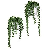 MyGift artificielle Guirlande de perles plantes en blanc en céramique Wall-Hanging Pots de fleurs, Lot de 2
