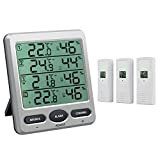 Neoteck LCD Thermomètre Hygromètre Station Méteo sans Fil avec 3 Capteurs de Télécommande Intérieur/Extérieur Température Humidité Min/Max-Alarme Valeur pour Bureau ...