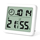 Newaner Mini Thermometre Interieur Numérique, Hygrometre Portable Professionnel à Grand Écran avec Horloge, Thermomètre Blanc Précis, Hygromètrepour la Maison, Chambre ...