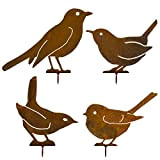 Oiseaux rouillés pour Arbre, 4 Oiseaux Décoration de Jardin en métal, Patine Rouille Naturelle