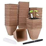 Olasfa 120 Pièces Pots de Semis Biodégradable Godets de Repiquage 8cm Carré Godet Semis Pot Jardinage avec 30 Étiquettes de ...