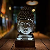 Ornement Tête de Bouddha en Résine Statue Bouddha avec Lumière LED Solaire Méditation Decoration Exterieur Jardin