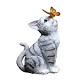 Ornements en résine en forme de chat avec lumière solaire - Statue créative pour jardin, cour, maison