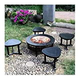 Outdoor Fire Pit 32-inch Campfire Pit Stool Set Wood Burning Fire Bowl Grill with Mesh Spark Sieve Cover Grate Poker