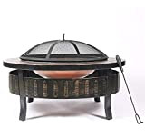 Outdoor Fire Pit - 32 inch Large Bonfire Wood Burning Patio Backyard Firepit for Outside with Spark Screen Fireplace BBQ ...